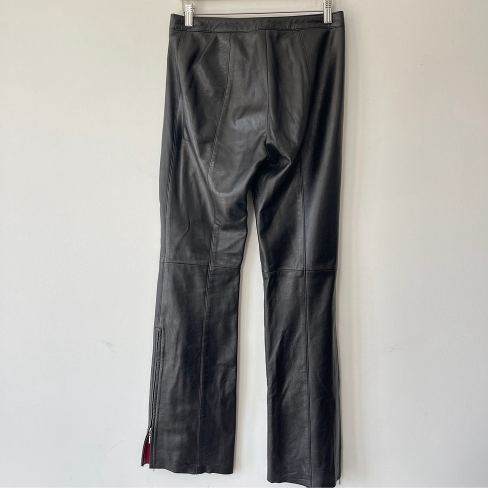 Vintage Danier Black Flare Leather Trousers 6 mid-rise soft leather 90's zip leg - Picture 2 of 9